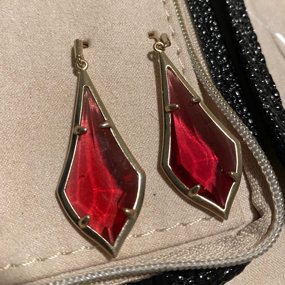 Gold and maroon Kendra Scott earrings